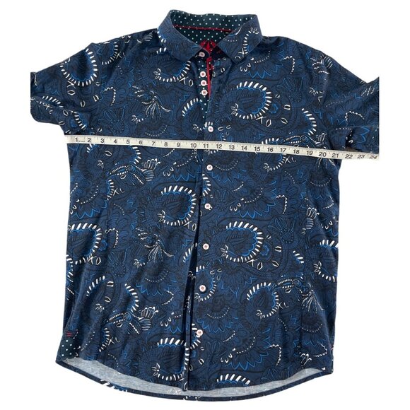 Au Noir Short Sleeve Stretch Espinoza Navy Button Front Size 4/L Classic $178 - Picture 4 of 13